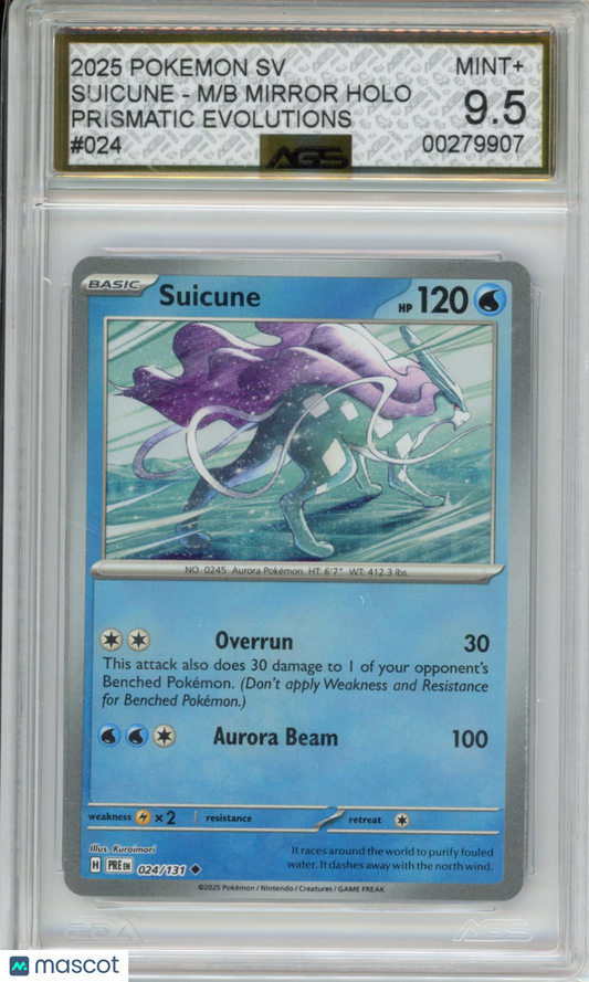 2025 Pokemon Prismatic Evolutions Suicune #024 Masterball AGS 9.5