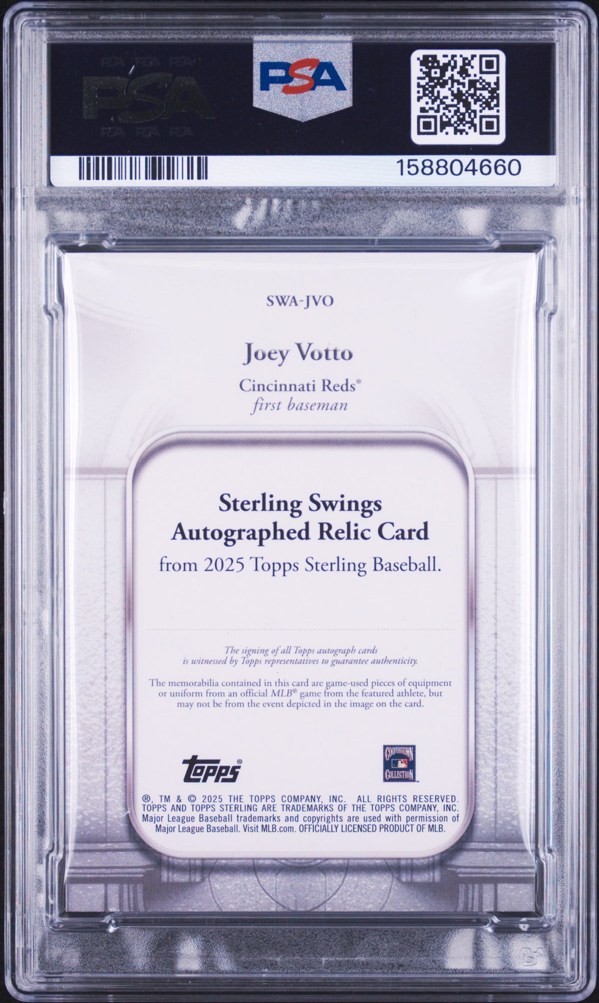 2025 Topps Sterling Sterling Swings Autograph Relics Joey Votto Blue SWAJVO English PSA 8