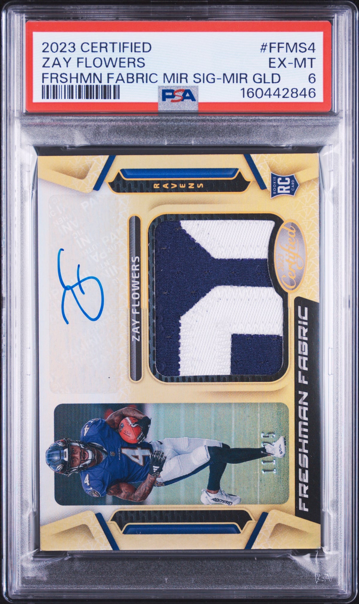 2023 unknown Panini Certified Freshman Fabric Mirror Signature Zay Flowers Mirror Gold FFMS4 English PSA 6