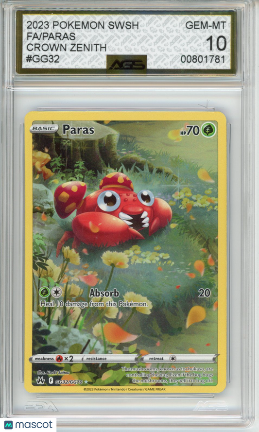 2023 Pokemon Crown Zenith Paras #GG32 Unlimited AGS 10