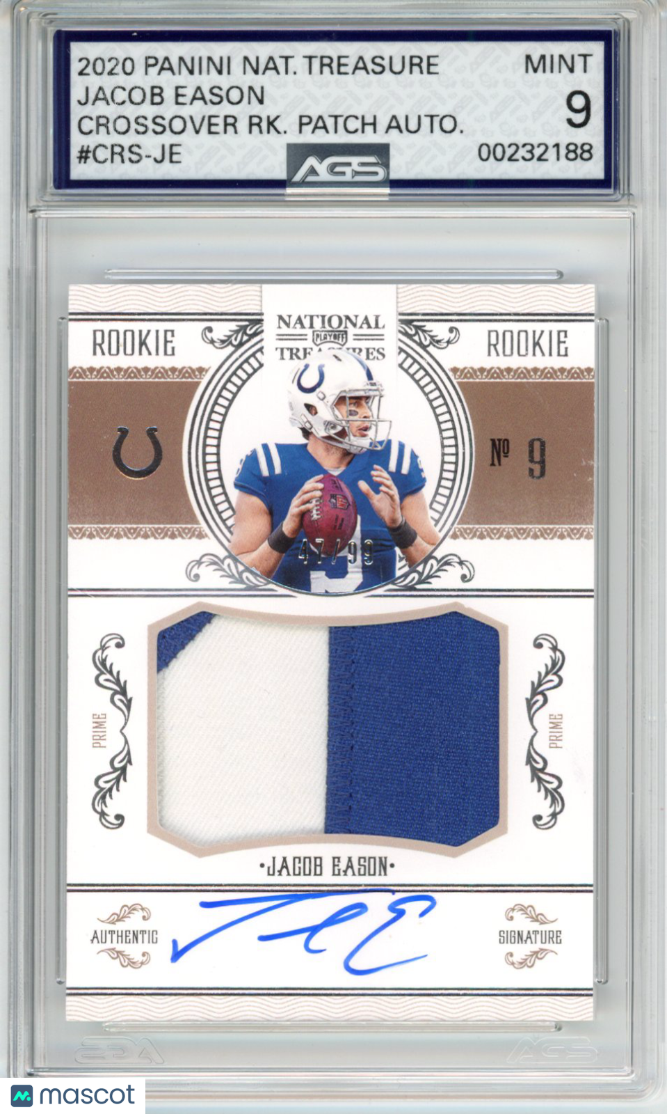 2021 Football 2020 Panini National Treasures Jacob Eason #CRS-JE crossover AGS 9