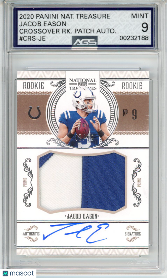 2021 Football 2020 Panini National Treasures Jacob Eason #CRS-JE crossover AGS 9