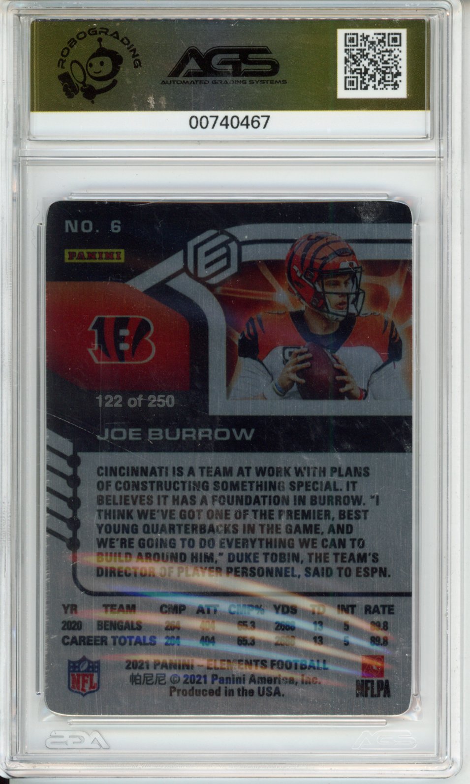 panini 2021 elements Joe Burrow #6 metal gold AGS 9.5
