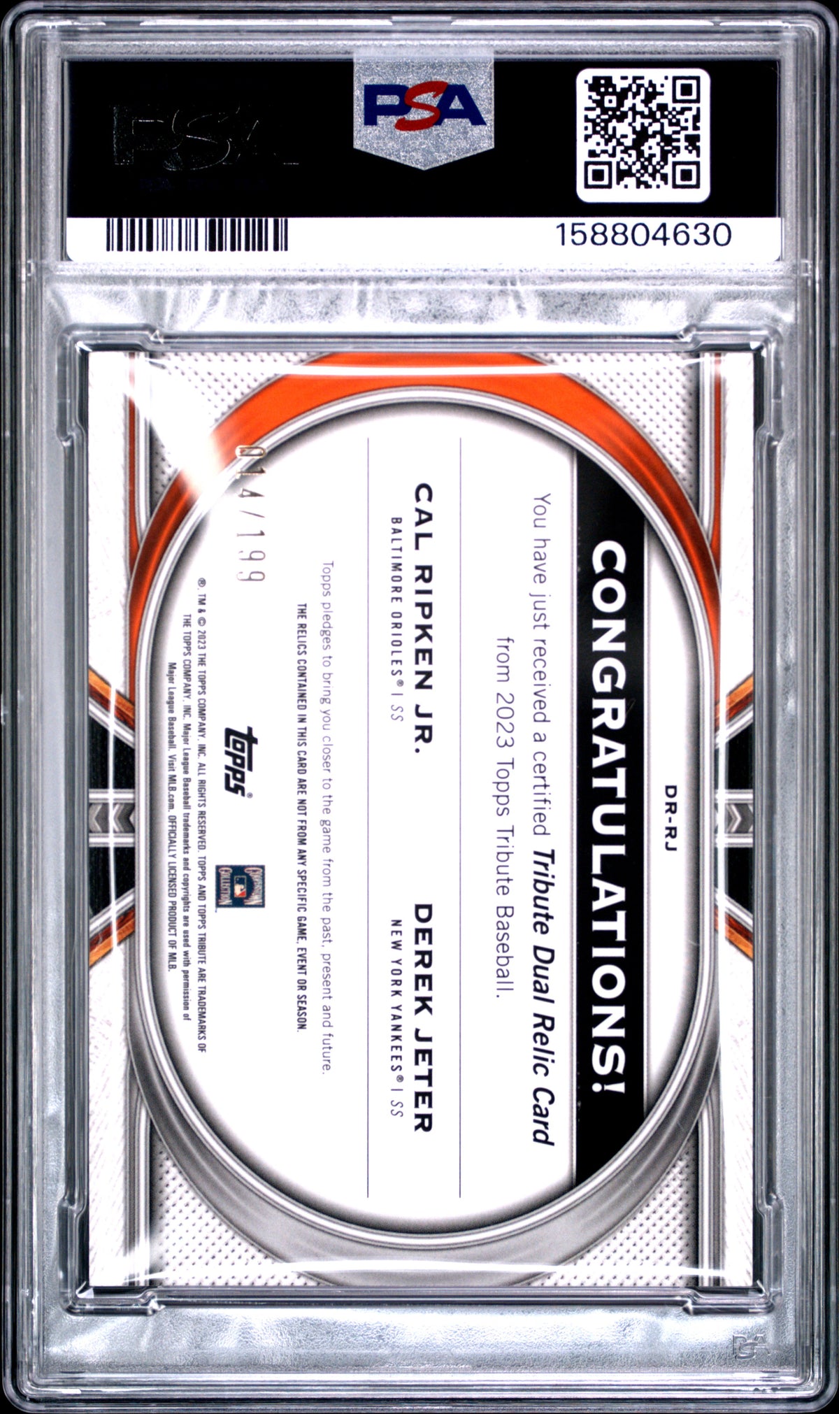 2023 Topps Tribute Tribute Dual Relics Dual Player Cal Ripken Jr./Derek Jeter DRRJ English PSA 8