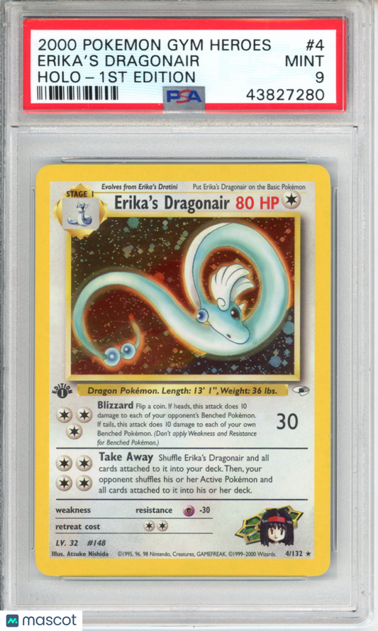 2000 Pokemon Gym Heroes Erika's Dragonair #4 Holo-1st Edition PSA 9