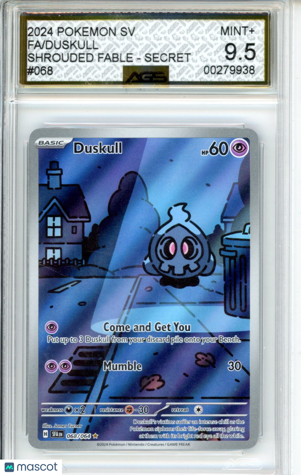2024 Pokemon SHROUDED FABLE DUSKULL #068 AGS 9.5