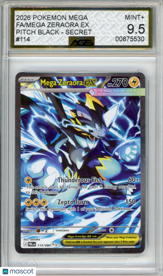 2026 Pokemon PITCH BLACK MEGA ZERAORA EX #114 AGS 9.5