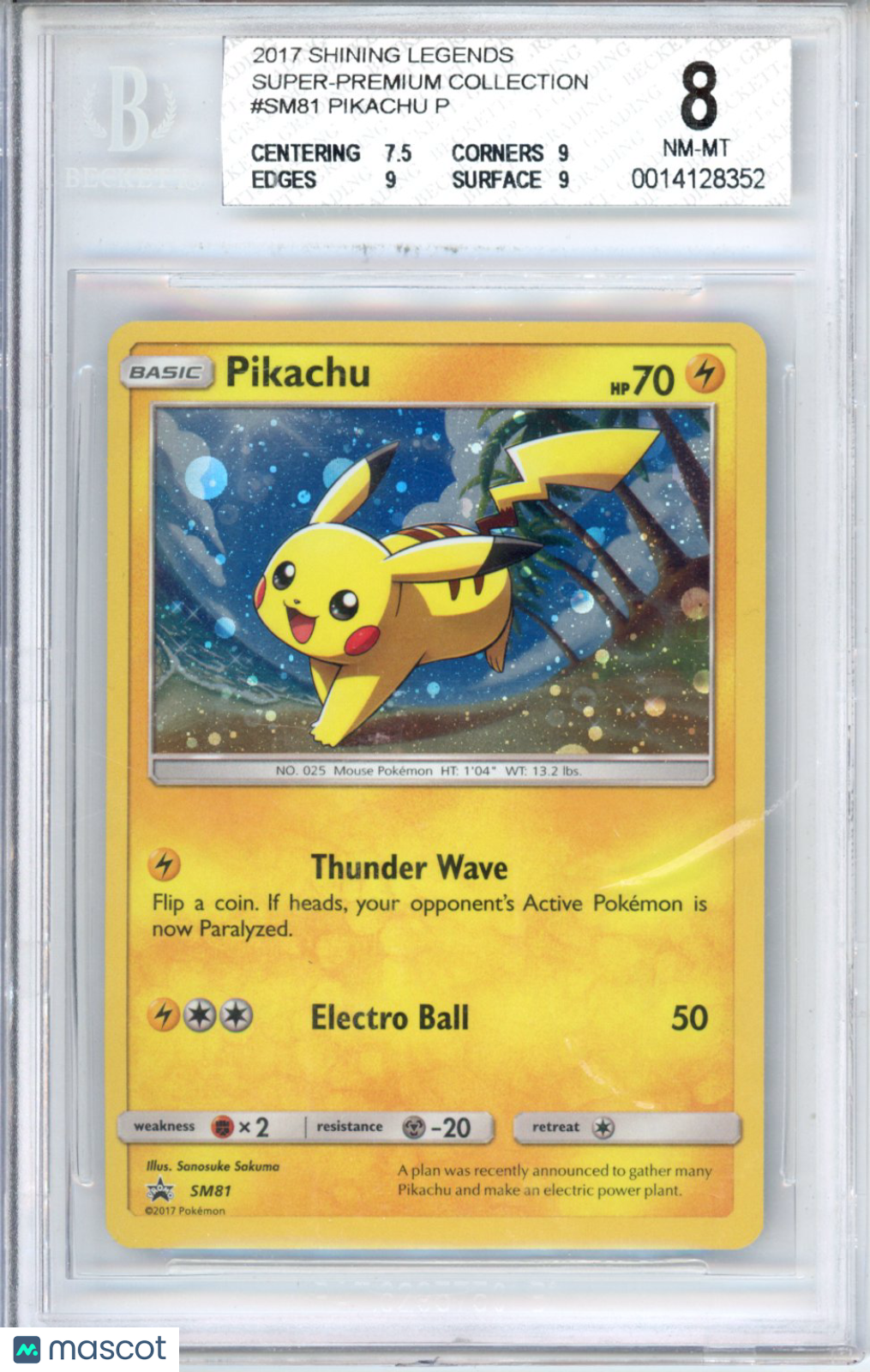 2017 Pokemon Shining Legends Super-Premium Collection Pikachu P #SM81 BGS 8