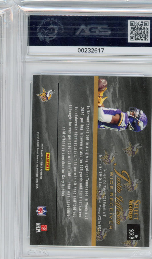 2021 Football 2020 Panini Select Justin Jefferson #SCR-9 Certified Rookies AGS 9