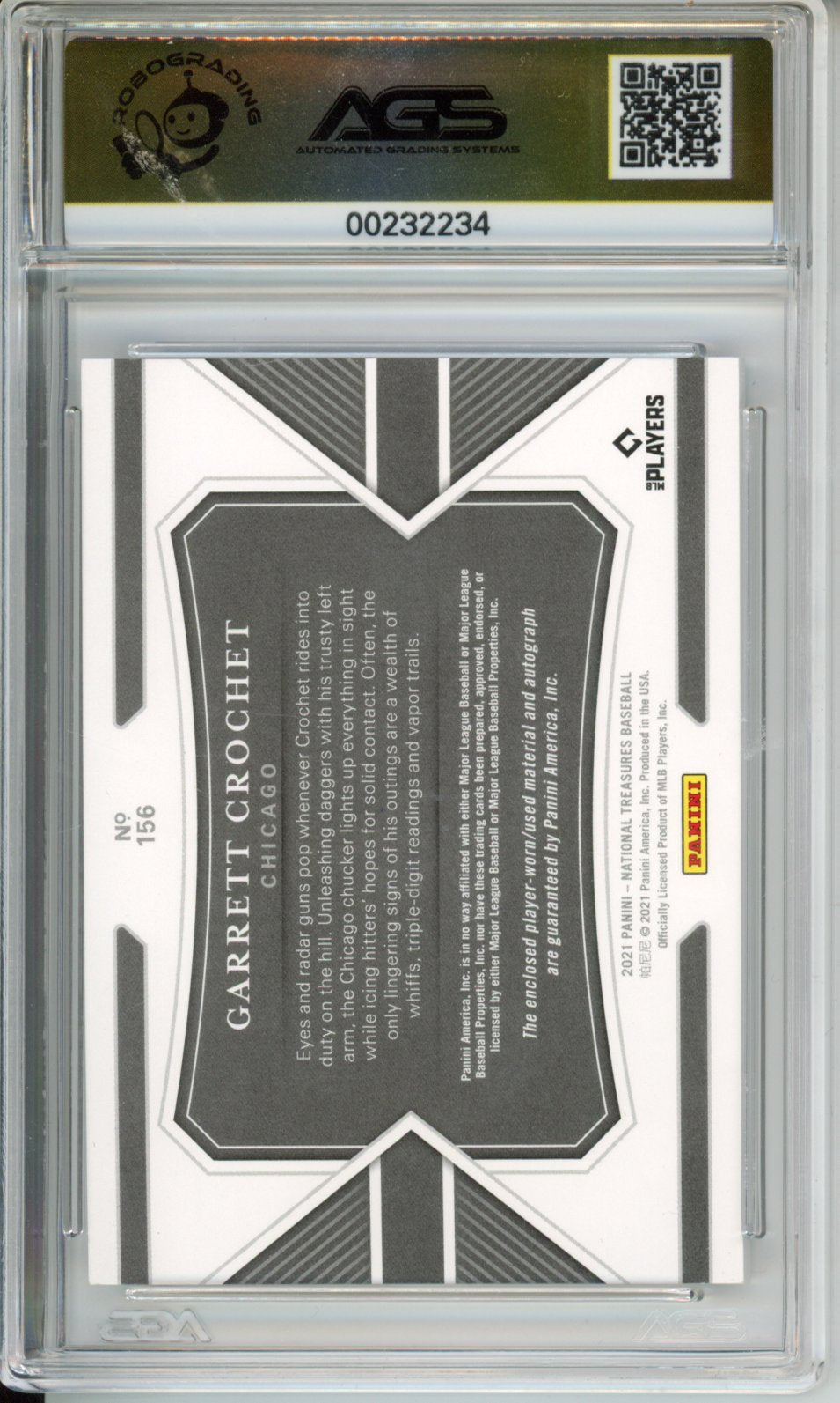2021 Panini National Treasures Garrett Crochet #156 Rookie Patch Auto /99 AGS 10