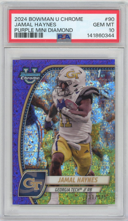 2024 Bowman UNIVERSITY CHROME JAMAL HAYNES #90 PURPLE MINI DIAMOND English PSA 10
