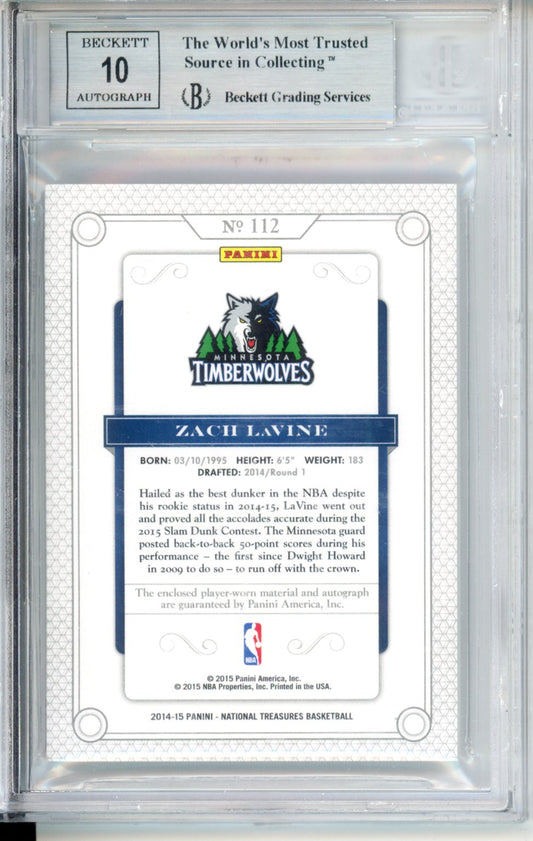 2014 Panini National Treasures Zach LaVine JSY #112 /99 BGS 9 Auto 10