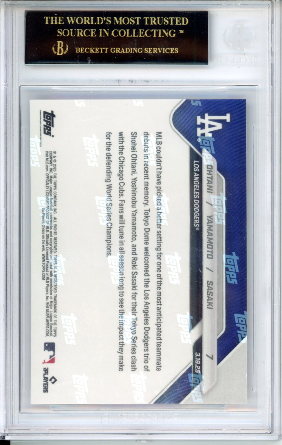 2025 Topps Now Yoshinobu Yamamoto Shohei Ohtani Roki Sasaki #7 BGS 10