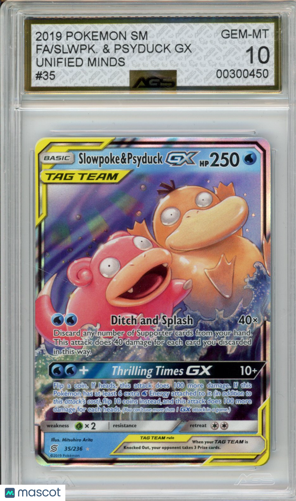 2019 Pokemon Unified Minds Slowpoke & Psyduck GX #035 AGS 10