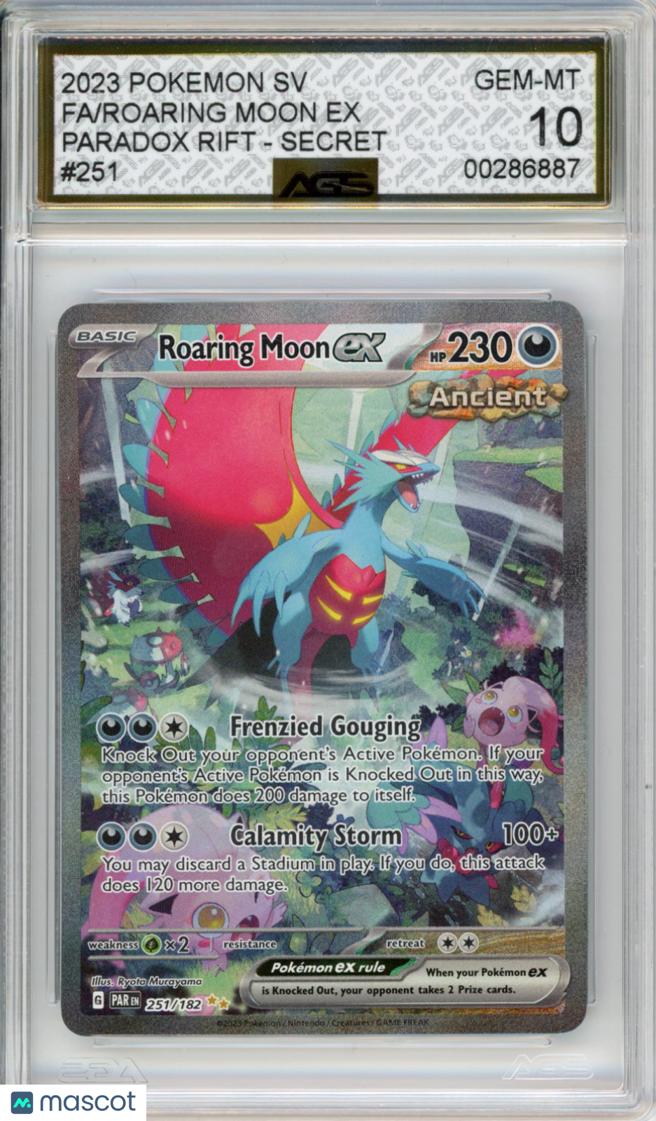 2023 Pokemon Paradox Rift Roaring Moon ex #251/182 Unlimited AGS 10