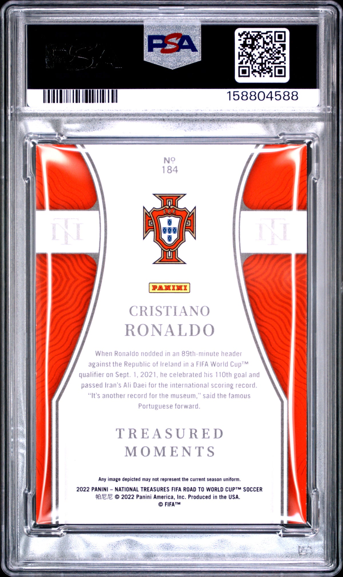 2022 unknown unknown Panini National Treasures FIFA Road to World Cup Qatar Cristiano Ronaldo 184 English PSA 6