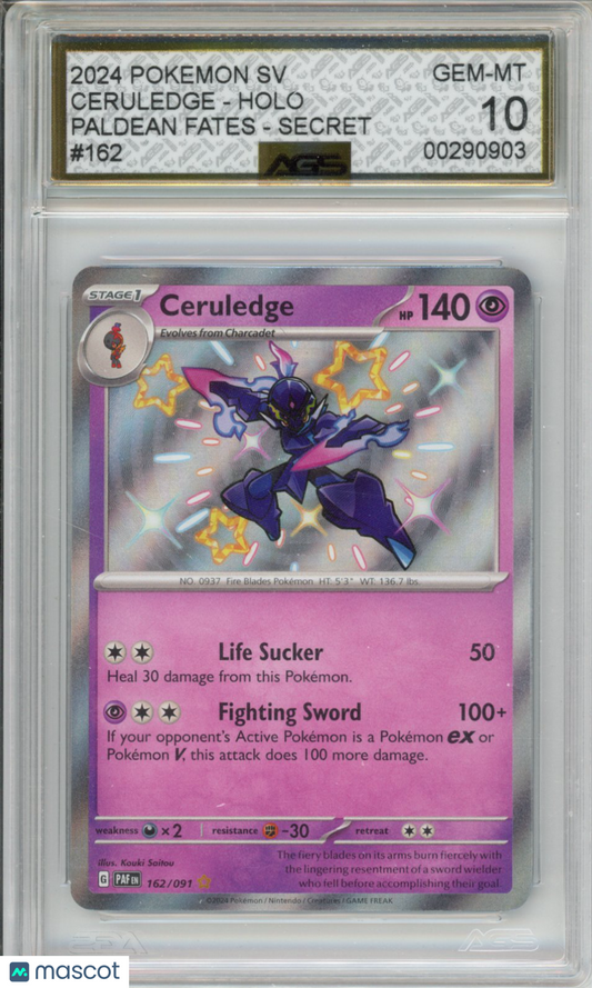 2024 Pokemon Paldean Fates Ceruledge #162 AGS 10