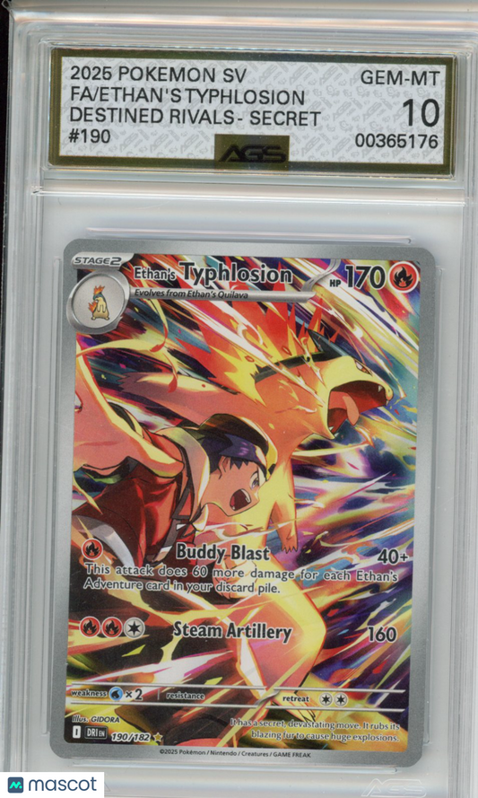 2025 Pokemon Destined Rivals Ethan's Typhlosion #190 AGS 10