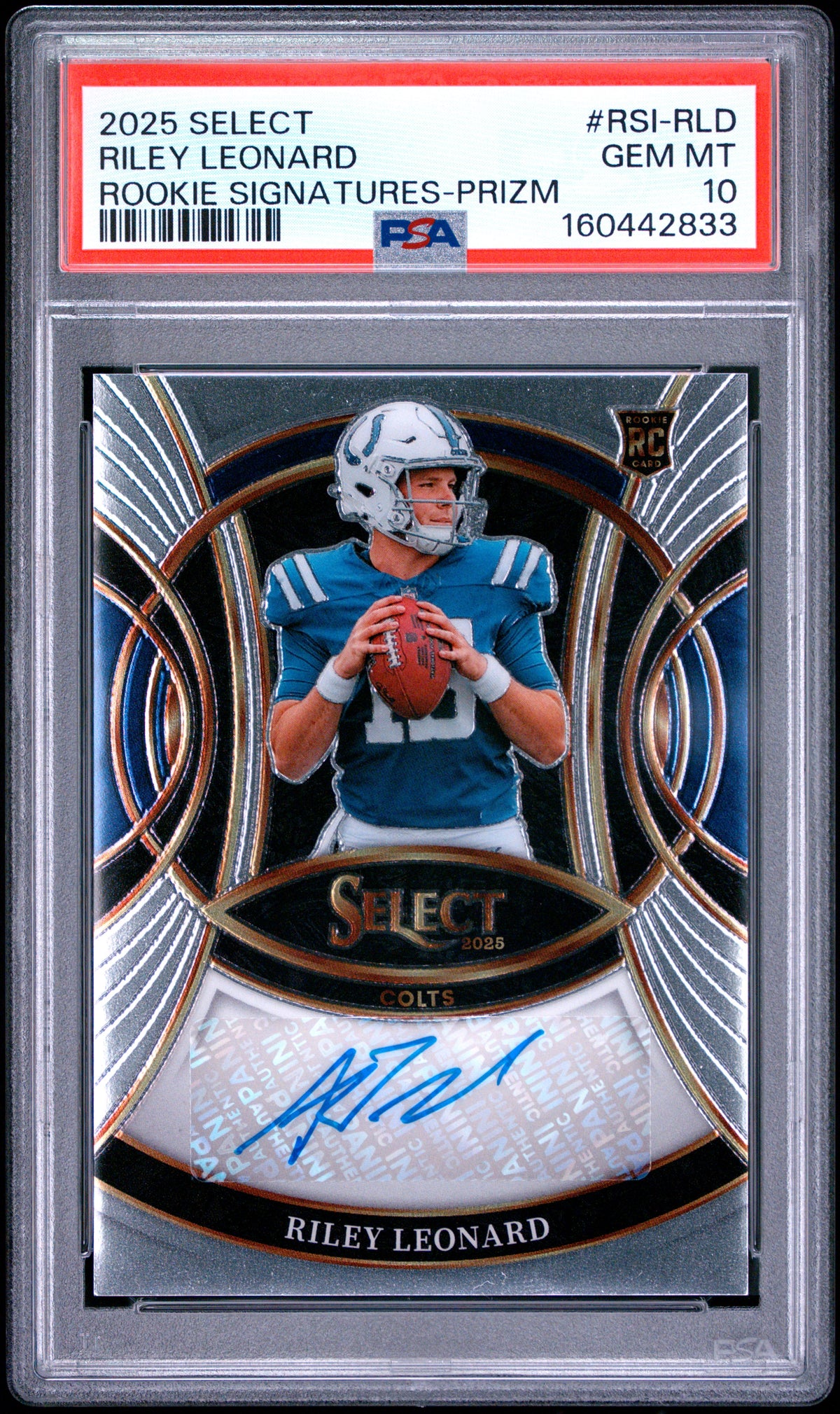 2025 Panini Select Rookie Signatures Riley Leonard Prizm RSI-RLD English PSA 10