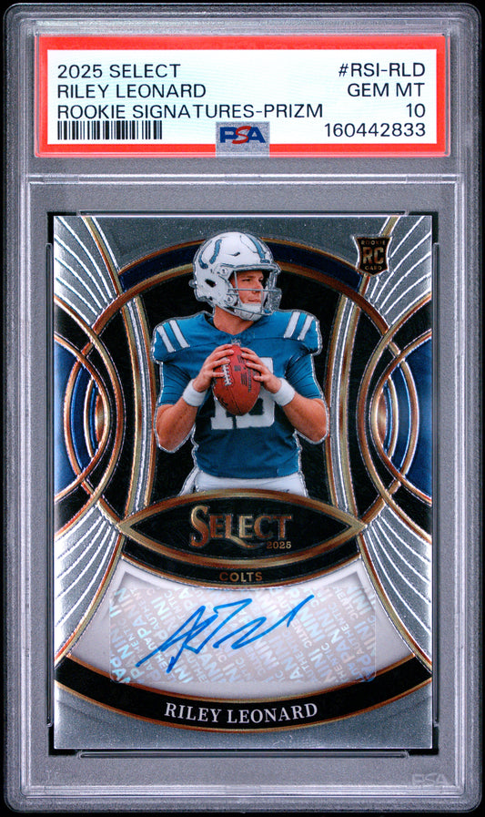 2025 Panini Select Rookie Signatures Riley Leonard Prizm RSI-RLD English PSA 10