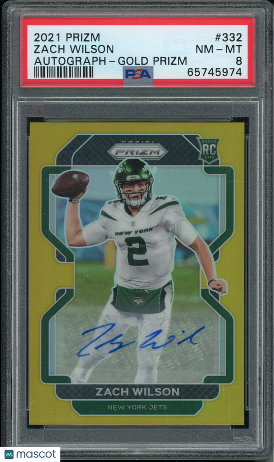 2021 Panini Prizm Zach Wilson #332 Autograph Gold PSA 8