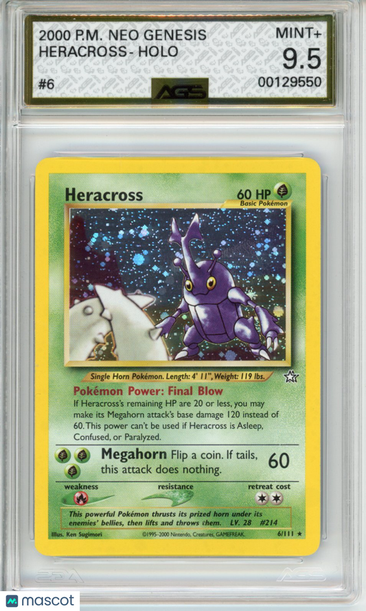 2000 Pokemon Neo Genesis Heracross #006 unlimited AGS 9.5
