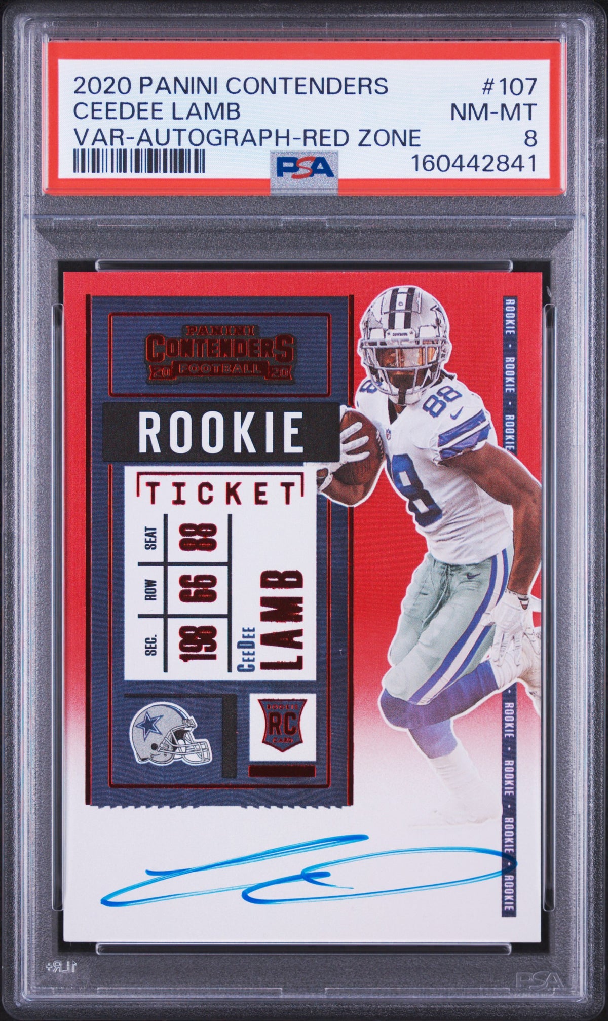 2020 Panini Contenders Ceedee Lamb Variation-Autograph-Red Zone 107 English PSA 8