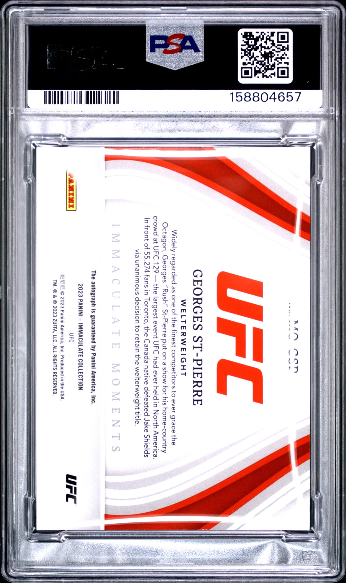 2023 Panini Immaculate UFC Moments Autographs Georges St-Pierre MOGSP English PSA 8