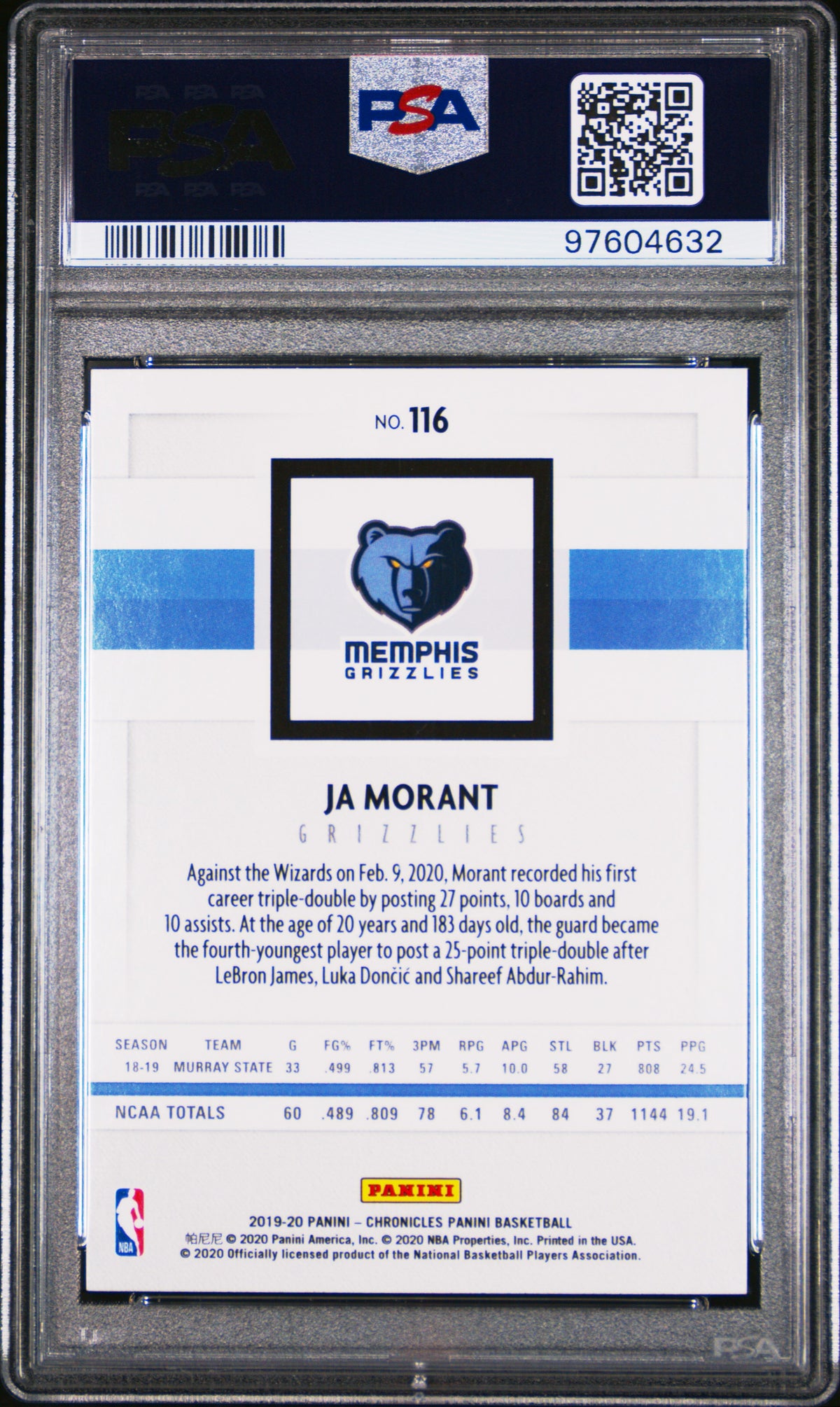 2019 Panini Chronicles Basketball Ja Morant #116 English PSA 10