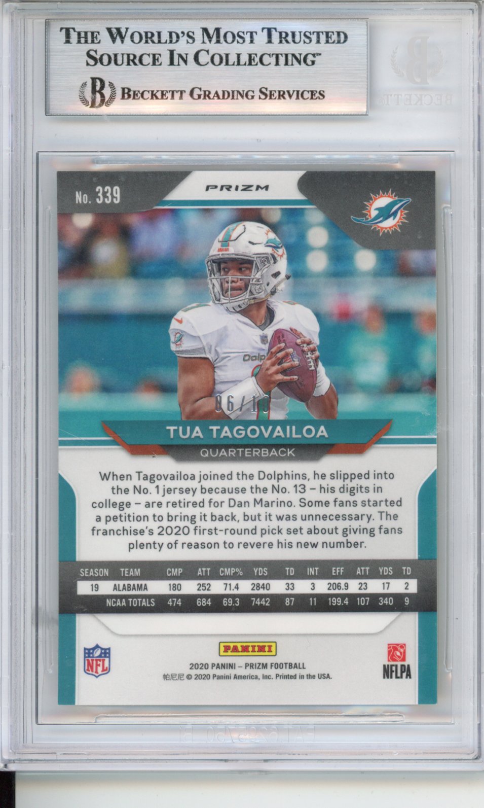 2020 Panini Prizm Tua Tagovailoa #339 Gold /10 BGS 8.5