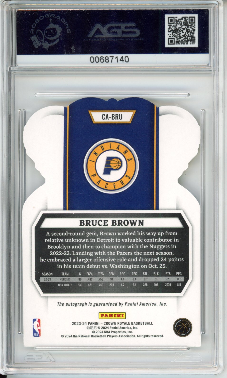 2023-24 Panini Crown Royale Bruce Brown #012 Unlimited Indiana Pacers AGS 9
