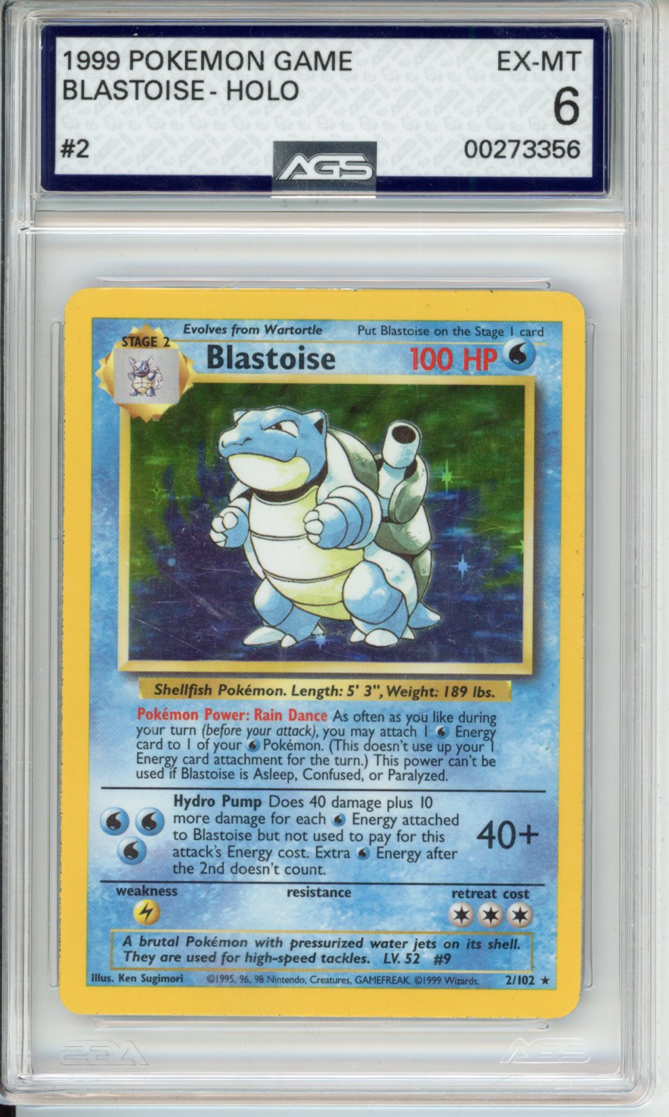 1999 Base Set Blastoise #2 AGS 6