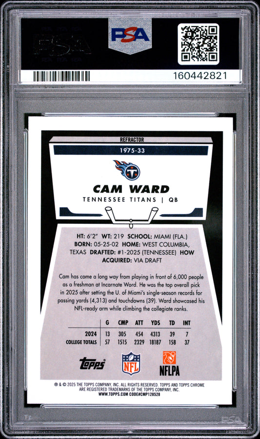2025 Topps Chrome Football Cam Ward #1975-33 Refractor English PSA 9