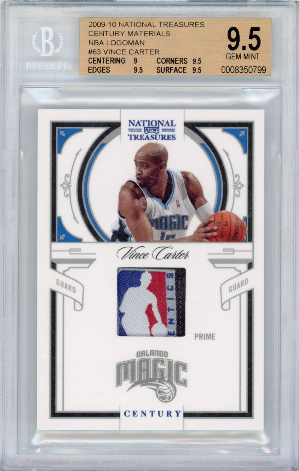 2009 Playoff National Treasures Century Materials Vince Carter #63 NBA Logoman English BGS 9.5