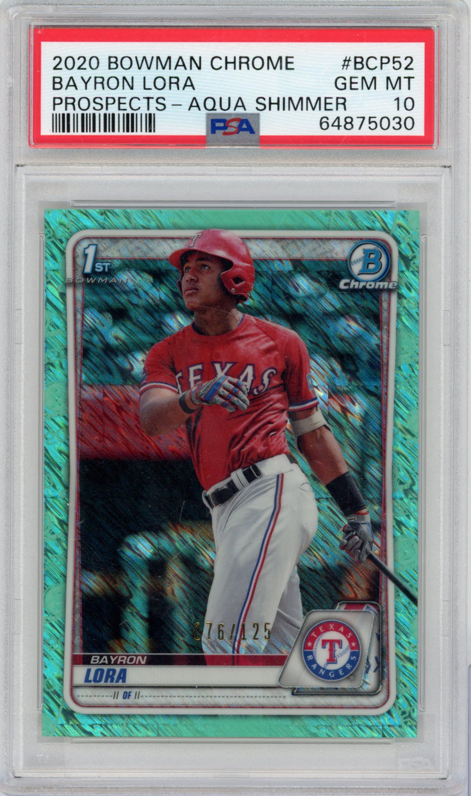 2020 Bowman Chrome Prospects Bayron Lora Aqua Shimmer BCP52 English PSA 10