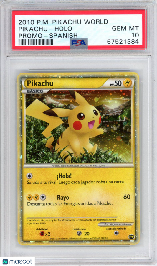 2010 Pokemon Pikachu World Promo Pikachu Promo-Spanish PSA 10