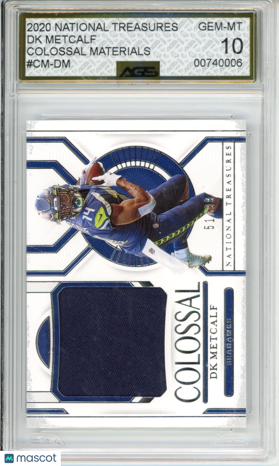 2020 Panini National Treasures DK Metcalf #CM-DM AGS 10