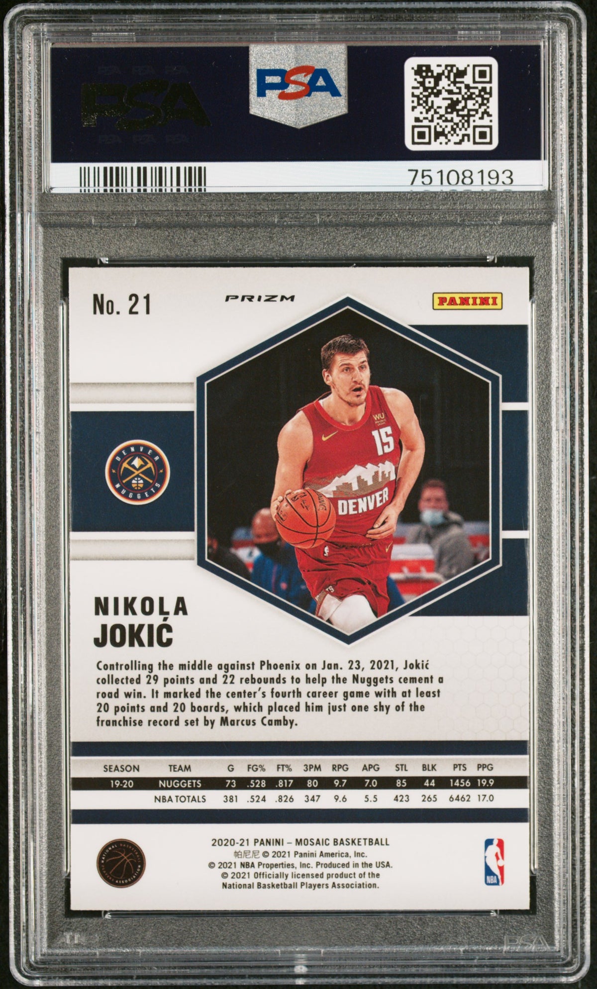 2020 Panini Mosaic Basketball Nikola Jokic #21 Genesis English PSA 9