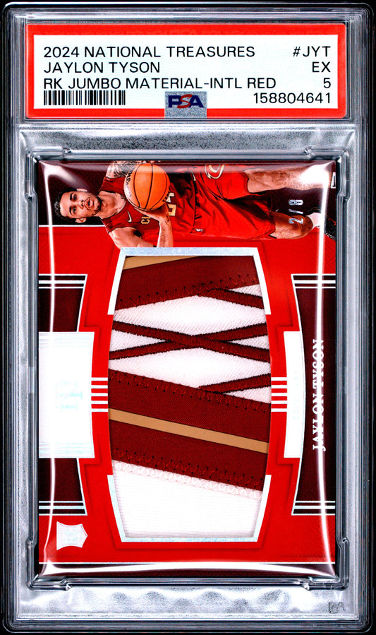 2024 Panini National Treasures Rookie Jumbo Materials Jaylon Tyson International Red JYT English PSA 5