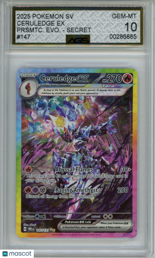 2025 Pokemon Prismatic Evolutions Ceruledge ex #147/131 AGS 10