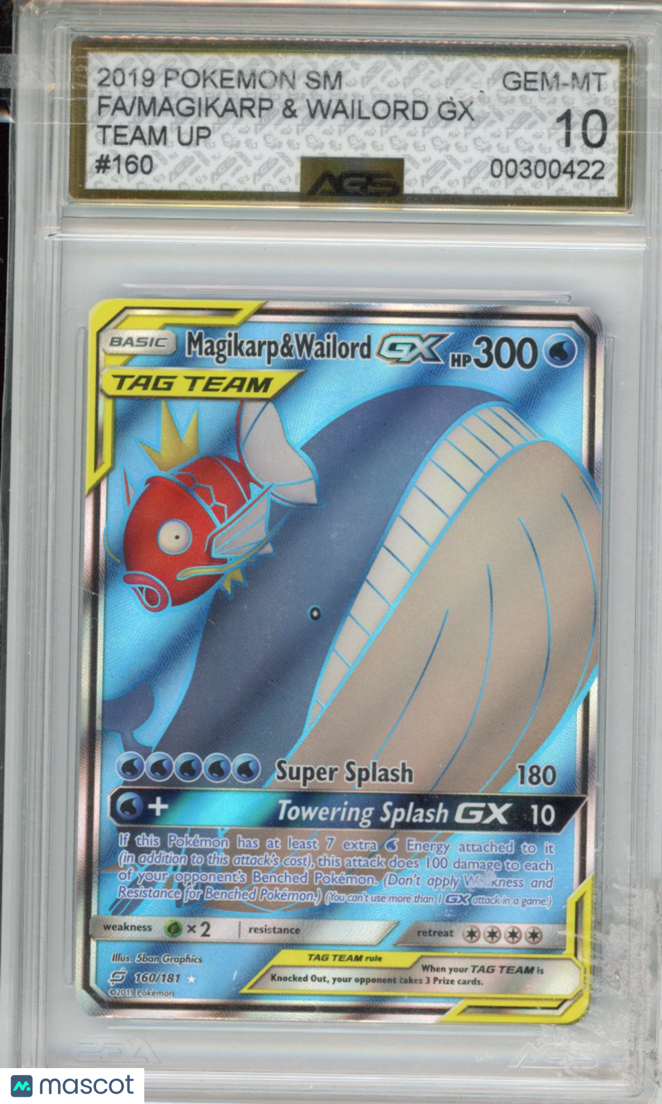 2019 Pokemon Team Up Magikarp & Wailord GX #160 Unlimited AGS 10