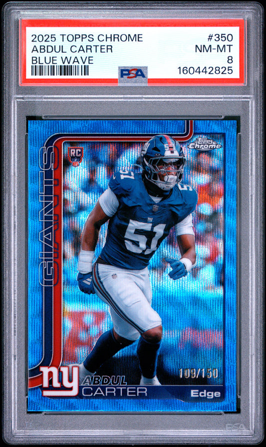 2025 Topps Chrome Football Abdul Carter #350 Blue Wave Refractor English PSA 8