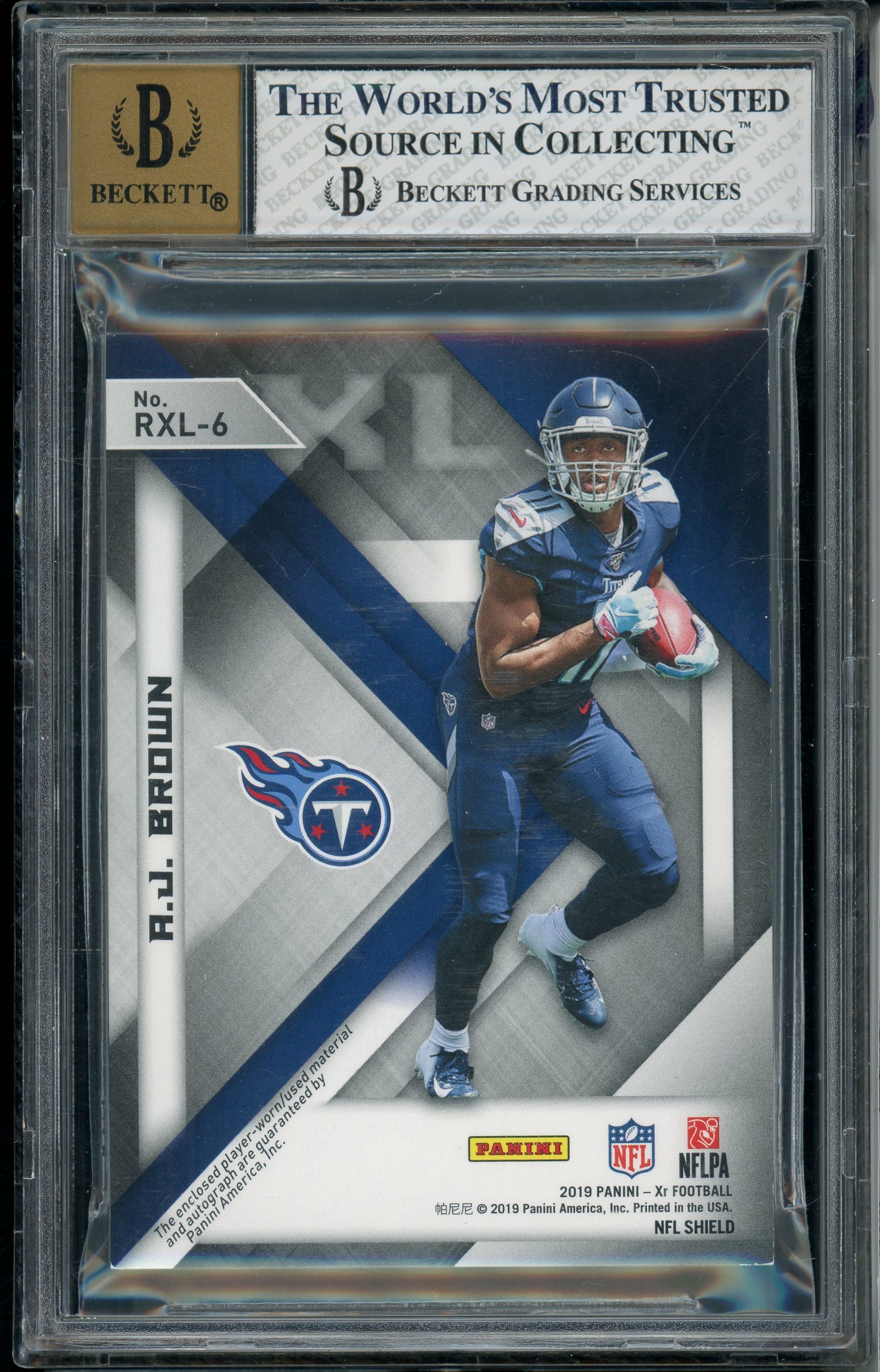 2019 Panini XR A.J. Brown #6 Rookie XL Swatch Auto NFL Shield BGS 8 RPA