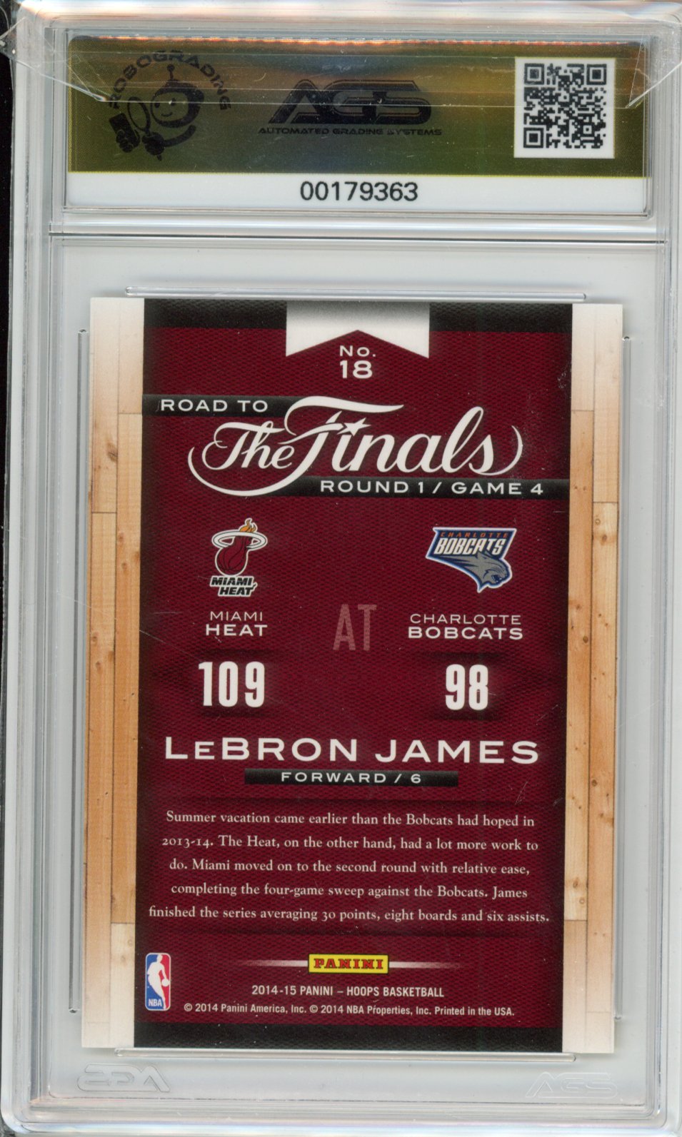 2015 Basketball 2014-15 Hoops LeBron James #018 Miami Heat AGS 10