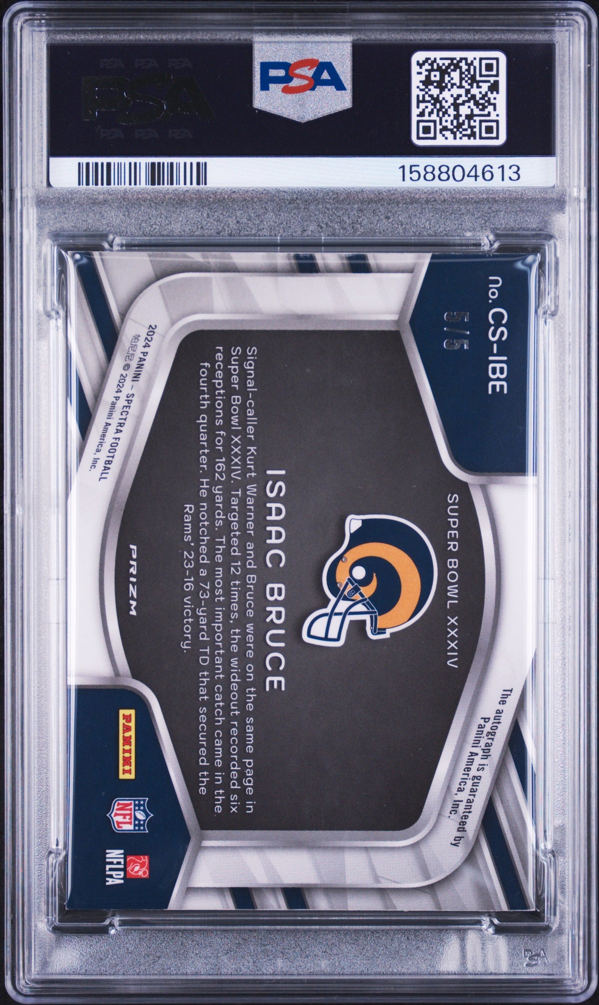 2024 unknown Panini Spectra Champion Signatures Isaac Bruce Psychedelic CSIBE English PSA 6