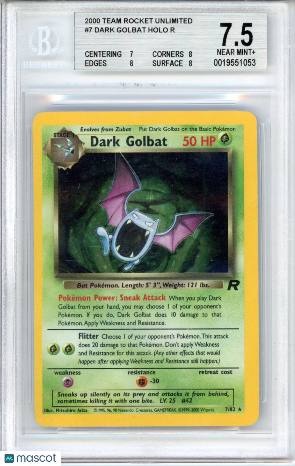 2000 Pokemon Team Rocket Unlimited Dark Golbat #7 BGS 7.5