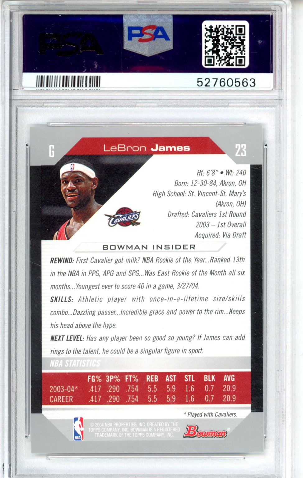 2004 Bowman LeBron James #23 PSA 8