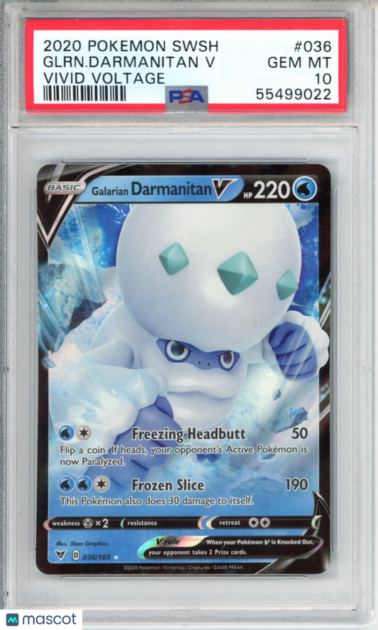 2020 Pokemon Sword & Shield Vivid Voltage Glrn. Darmanitan V #036 PSA 10