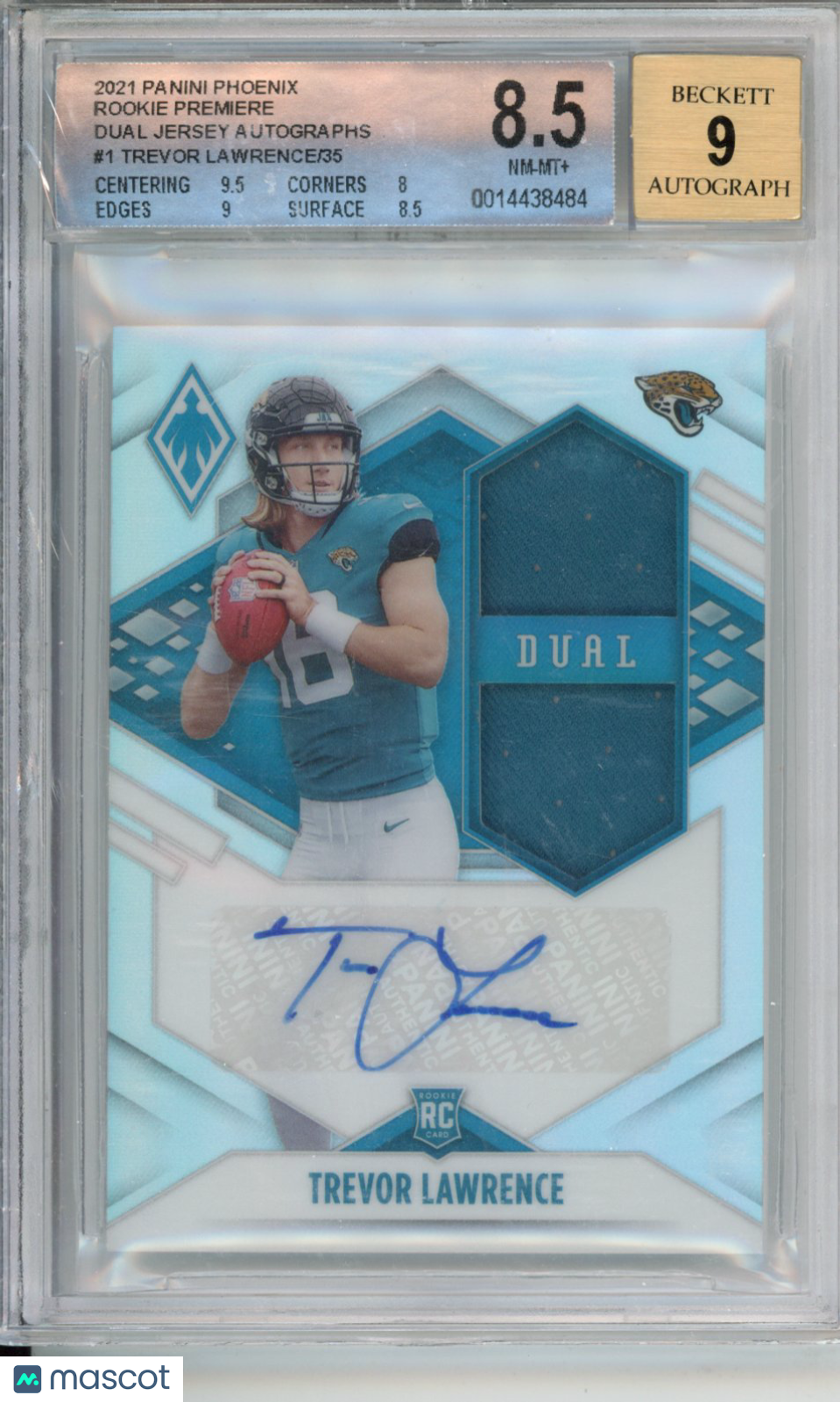2021 Panini Phoenix Rookie Premiere Dual Jersey Autographs Trevor Lawrence #1 BGS 8.5 Auto 9