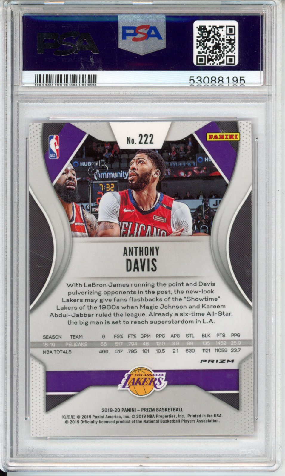 2019 Panini Prizm Anthony Davis #222 Ruby Wave PSA 10